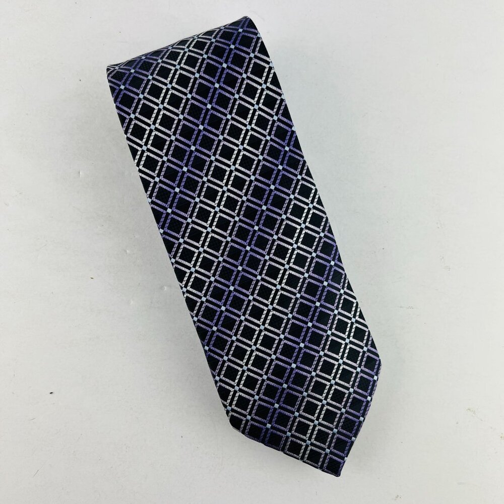 Croft & Barrow Necktie Tie Diamond Design Purple Silver Black